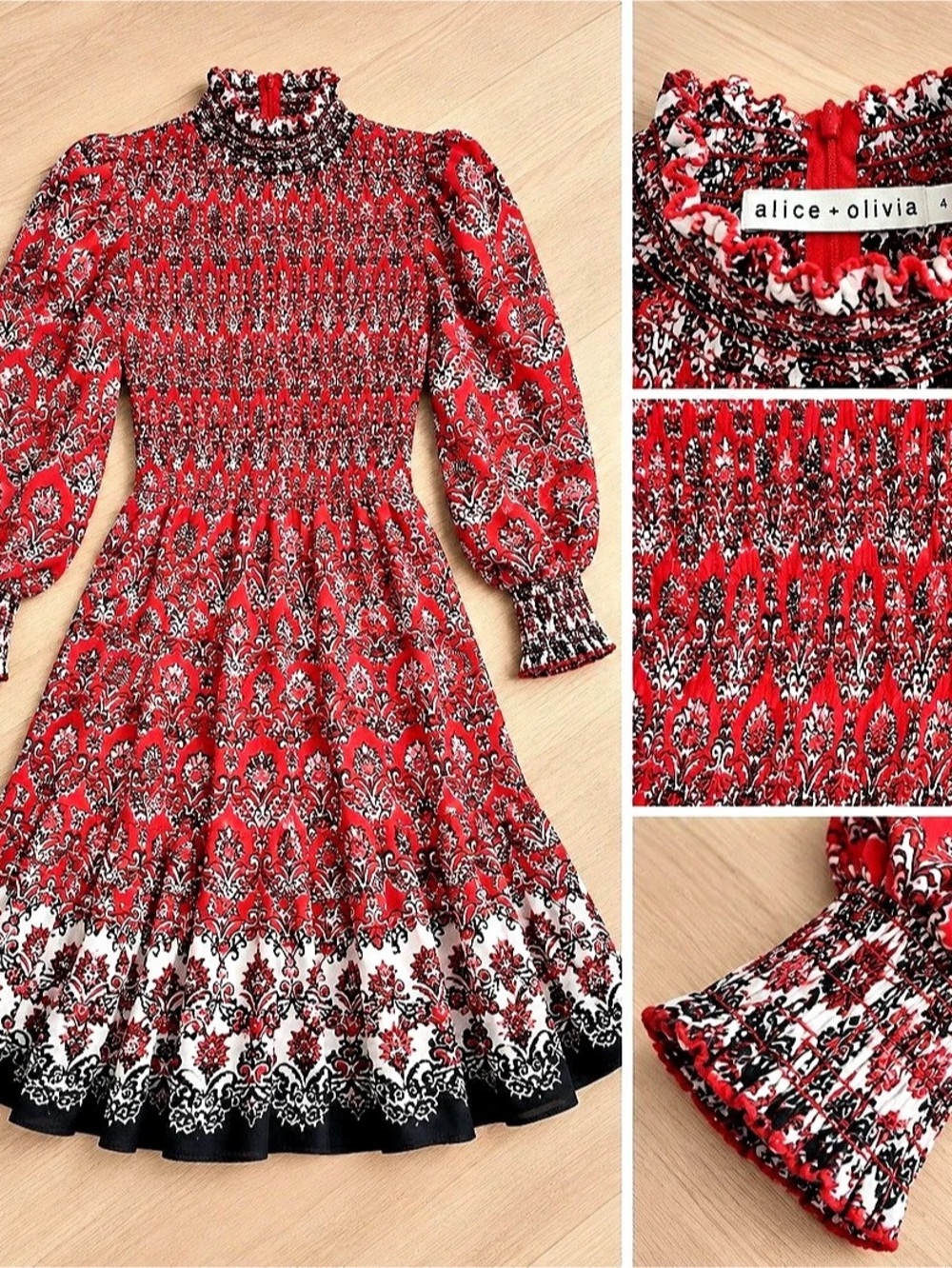 alice + olivia Floral Midi Dress in Red & Black Like New